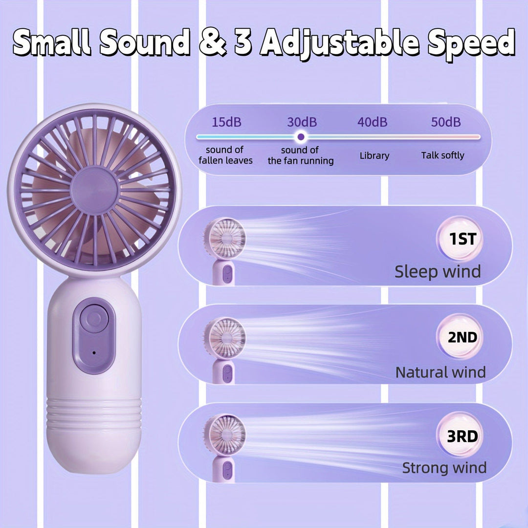 1PC Mini Portable Fan, USB Rechargeable, With 3 Speeds - Handheld Fan For Men And Women - Perfect For Office, Outdoor, Travel, And Camping | Bowlift