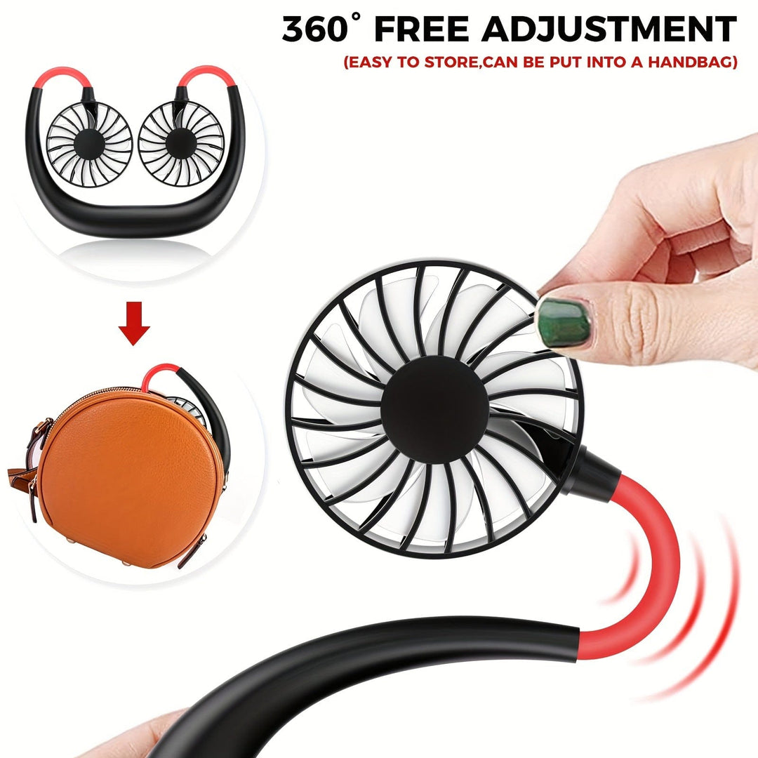 1pc USB Rechargeable Portable Neck Fan - Hands-Free Personal Wear Fan with 360° Adjustable 3-Speed Settings for Travel, Office, Home, and Outdoor Use | Bowlift