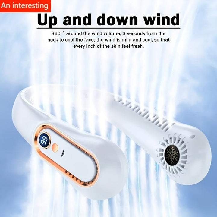 1pc Vaneless Hanging Neck Fan, Portable USB Cooler Fan With 5 Speeds And Digital Display - Super Strong Technology And Bladeless Design For Outdoor Use | Bowlift
