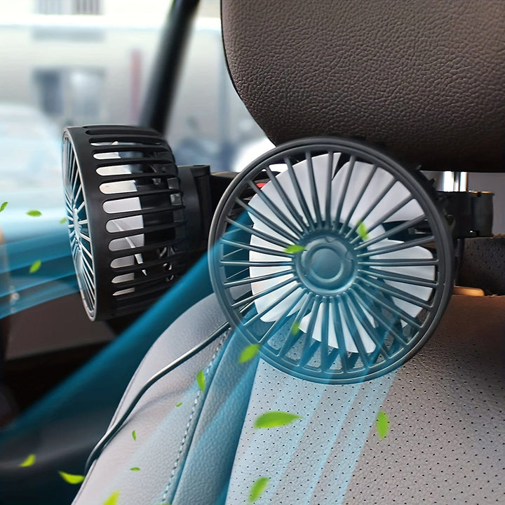 1pc Car Fan, Car Small Air Conditioner, Double-headed Rear Fan, Strong Wind, 360 Degrees Rotation, Large Air Volume, Subwoofer Operation, Base Fixed Clip Mounting Method, Suitable For Car Home | Bowlift