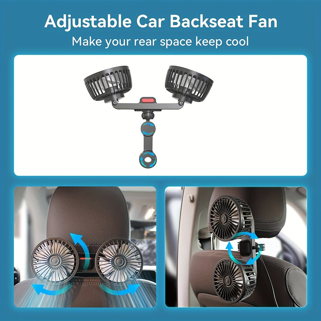 1pc Car Fan, Car Small Air Conditioner, Double-headed Rear Fan, Strong Wind, 360 Degrees Rotation, Large Air Volume, Subwoofer Operation, Base Fixed Clip Mounting Method, Suitable For Car Home | Bowlift