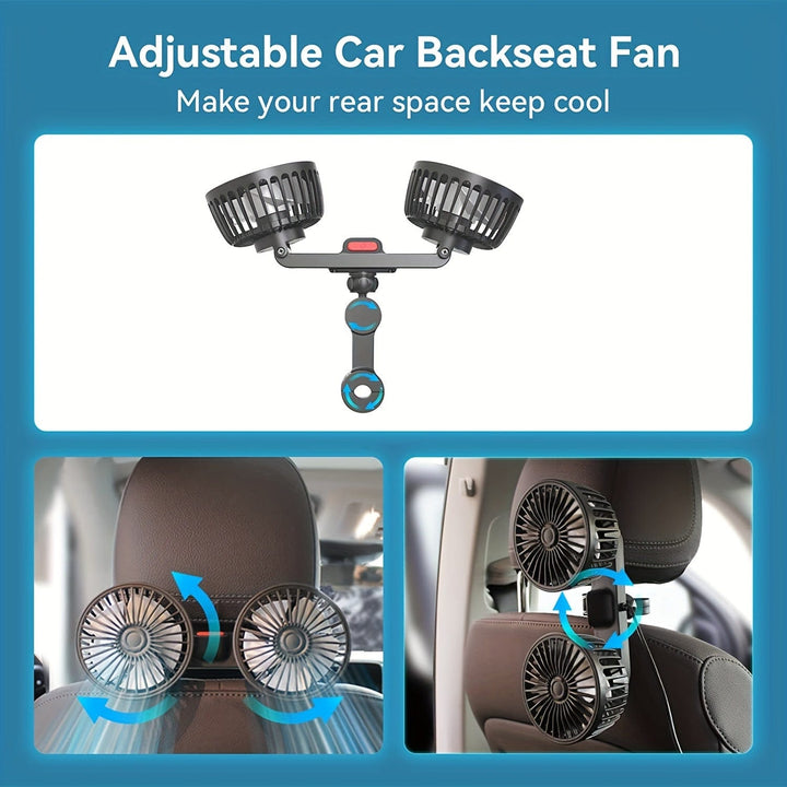 1pc Car Fan, Car Small Air Conditioner, Double-headed Rear Fan, Strong Wind, 360 Degrees Rotation, Large Air Volume, Subwoofer Operation, Base Fixed Clip Mounting Method, Suitable For Car Home | Bowlift