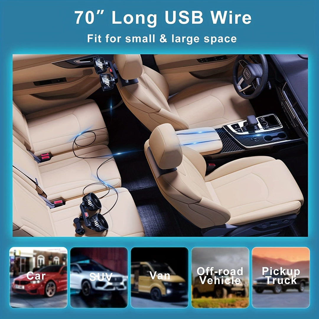 1pc Car Fan, Car Small Air Conditioner, Double-headed Rear Fan, Strong Wind, 360 Degrees Rotation, Large Air Volume, Subwoofer Operation, Base Fixed Clip Mounting Method, Suitable For Car Home | Bowlift