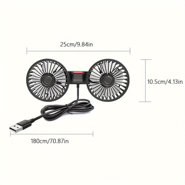 1pc Car Fan, Car Small Air Conditioner, Double-headed Rear Fan, Strong Wind, 360 Degrees Rotation, Large Air Volume, Subwoofer Operation, Base Fixed Clip Mounting Method, Suitable For Car Home | Bowlift