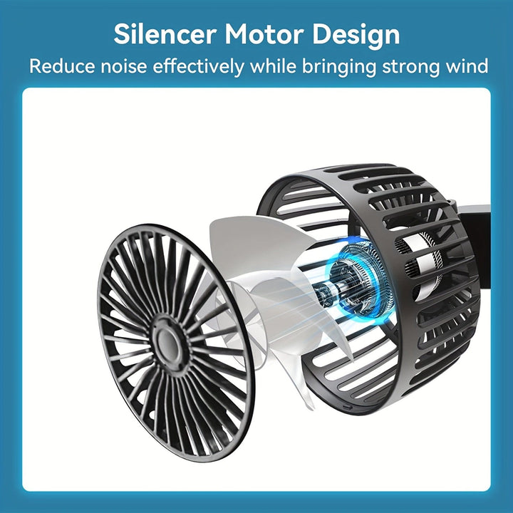 1pc Car Fan, Car Small Air Conditioner, Double-headed Rear Fan, Strong Wind, 360 Degrees Rotation, Large Air Volume, Subwoofer Operation, Base Fixed Clip Mounting Method, Suitable For Car Home | Bowlift