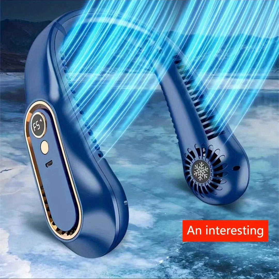 1pc Vaneless Hanging Neck Fan, Portable USB Cooler Fan With 5 Speeds And Digital Display - Super Strong Technology And Bladeless Design For Outdoor Use | Bowlift