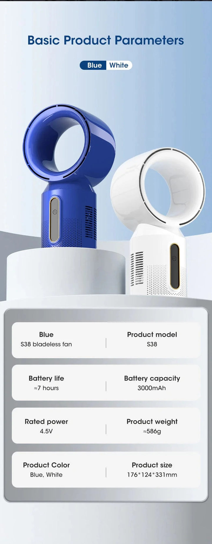 Desktop Bladeless Electric Fan Table Fan 5 Speed Tower Fan For Baby Cooler Air Conditioner USB Rechargeable Cooler Fan | Bowlift
