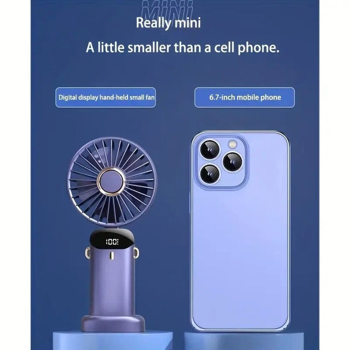 Portable Mini USB Fan LED Digital Display 5 Speeds 21hrs Battery Life Quiet Operation Ideal for Summer Travel and Household Use | Bowlift