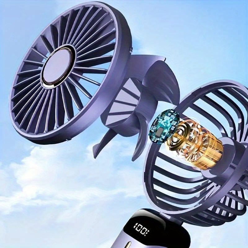 Portable Mini USB Fan LED Digital Display 5 Speeds 21hrs Battery Life Quiet Operation Ideal for Summer Travel and Household Use | Bowlift