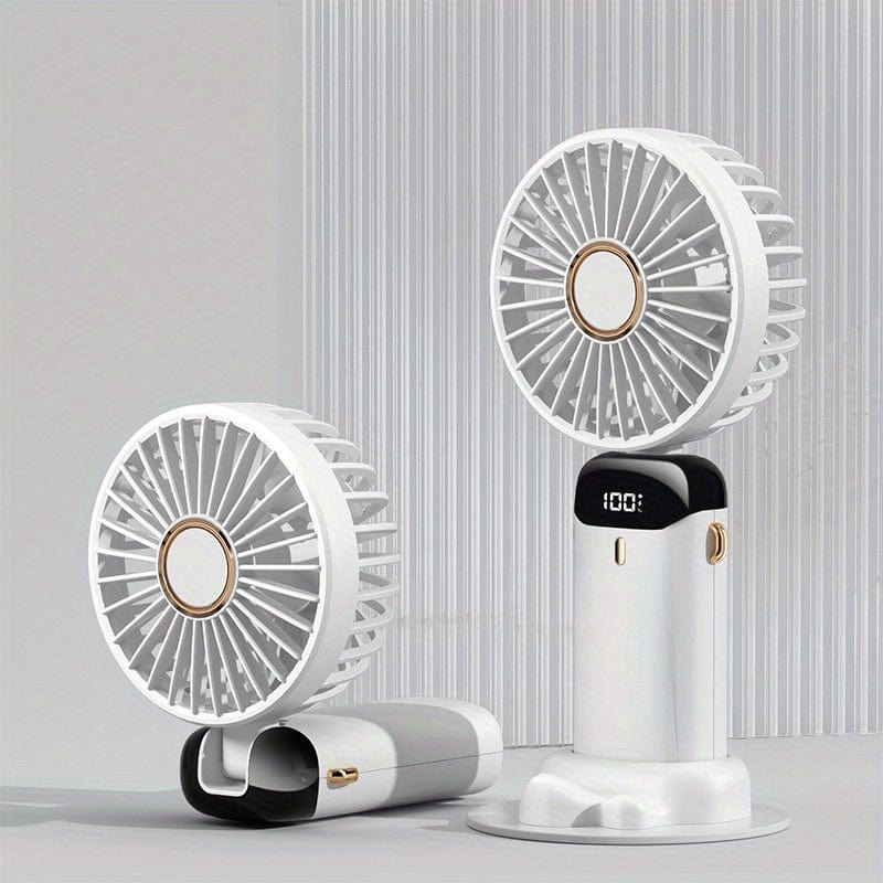Portable Mini USB Fan LED Digital Display 5 Speeds 21hrs Battery Life Quiet Operation Ideal for Summer Travel and Household Use | Bowlift