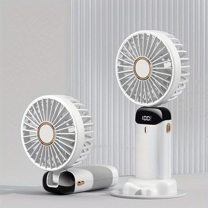 Portable Mini USB Fan LED Digital Display 5 Speeds 21hrs Battery Life Quiet Operation Ideal for Summer Travel and Household Use | Bowlift