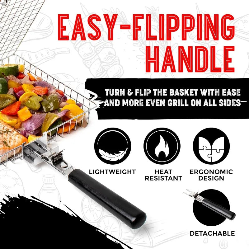 Portable Folding BBQ Grill Basket With Handle Cook Accessories Outdoor | Bowlift