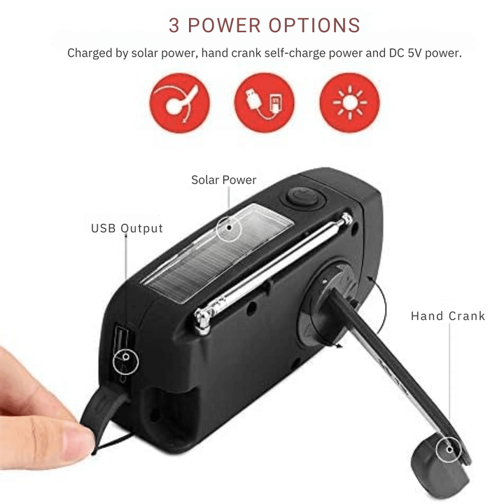 BowLift | Portable Wind-Up Radio | AM/FM, Weather Broadcasts & Built-In Power Bank for Emergency Preparedness