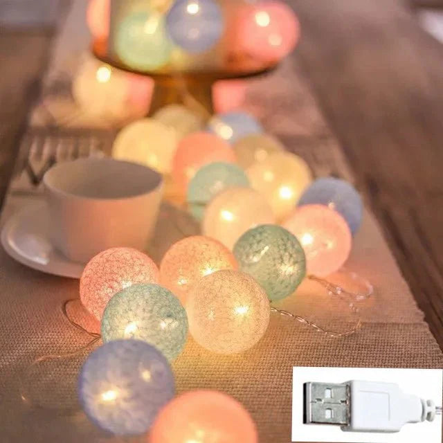 BowLift | Pretty Pastel Cotton Ball Fairy Lights Garland