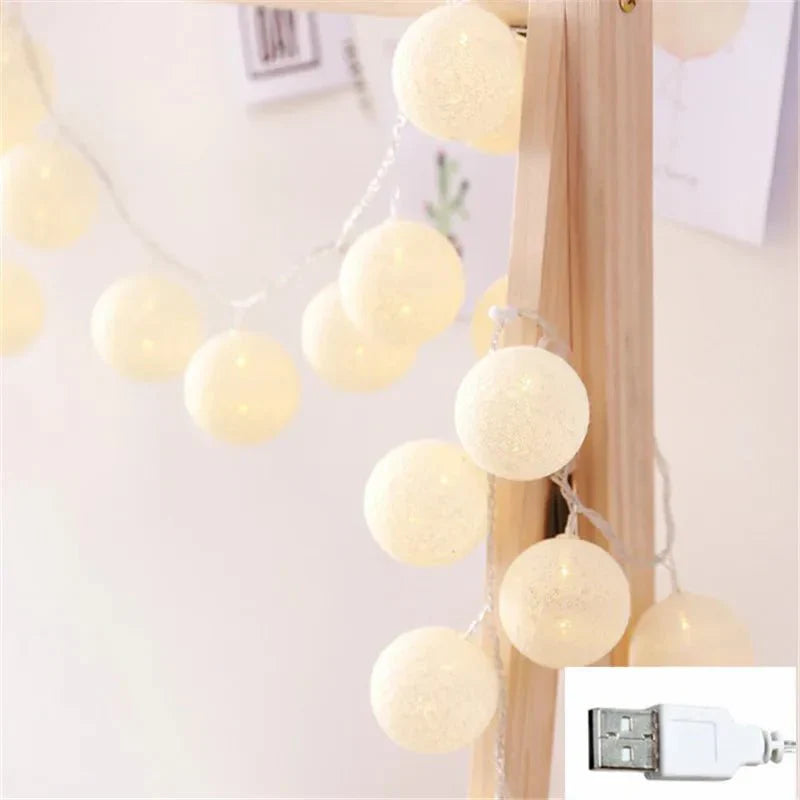 BowLift | Pretty Pastel Cotton Ball Fairy Lights Garland