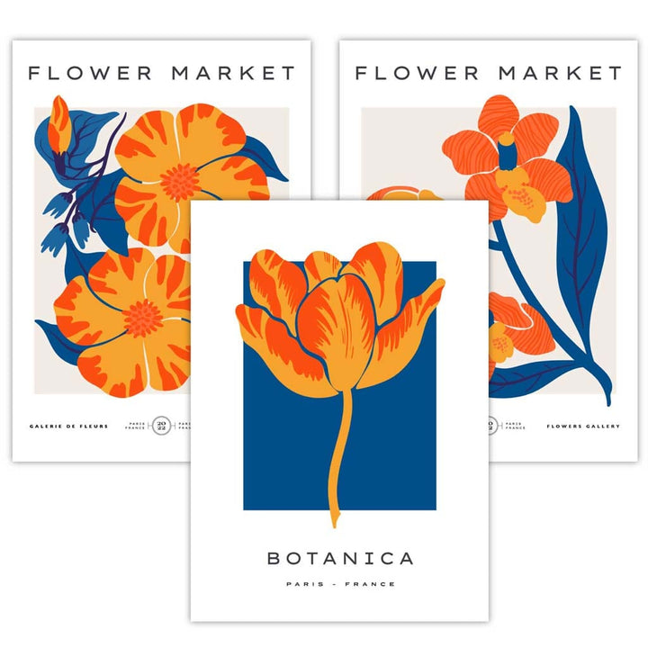 Blue & Orange Flower Market Frame Wall Art Prints | Bowlift
