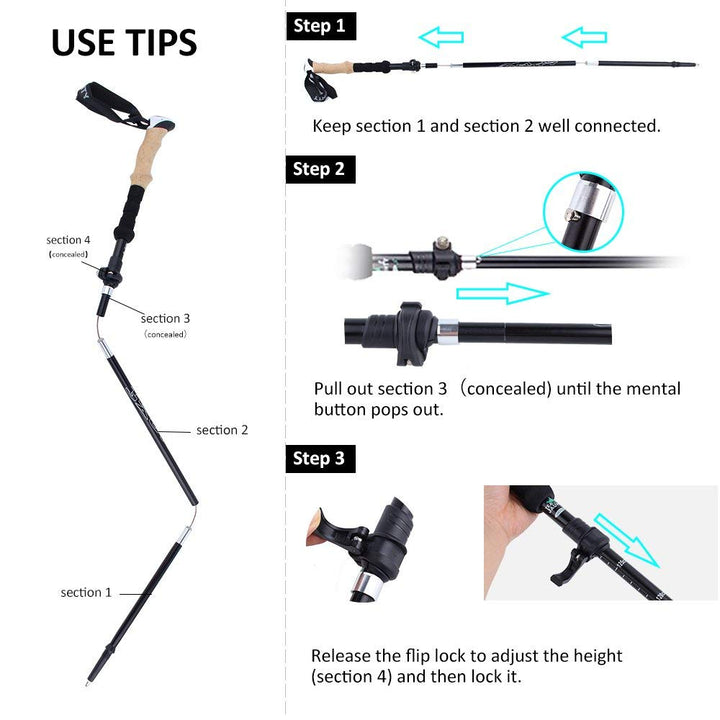 Collapsible Ultralight Telescopic Hiking Stick | Bowlift
