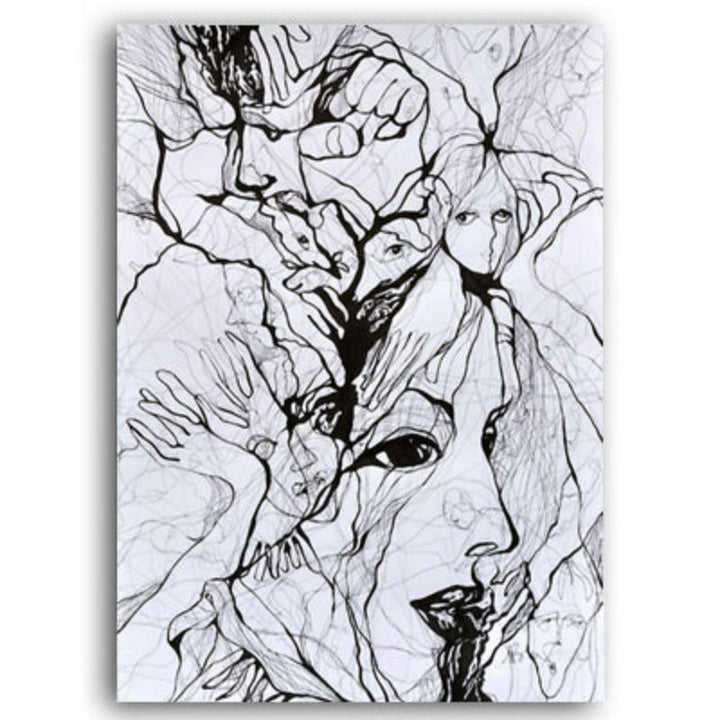 Ink Figure Face - Canvas Wall Art Painting | Bowlift