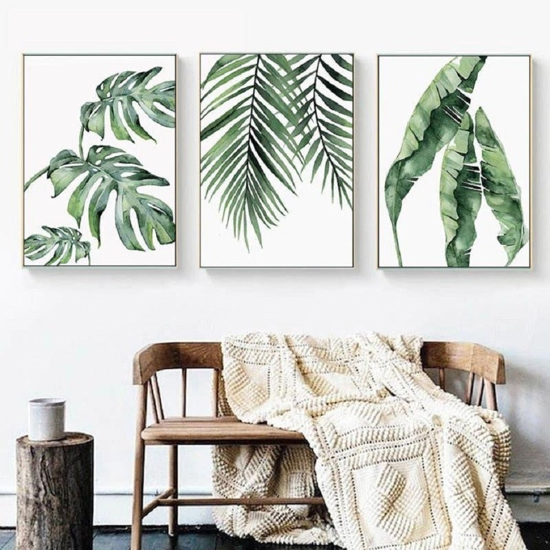 Watercolor Green Tropical Plants - Canvas Wall Art Painting | Bowlift