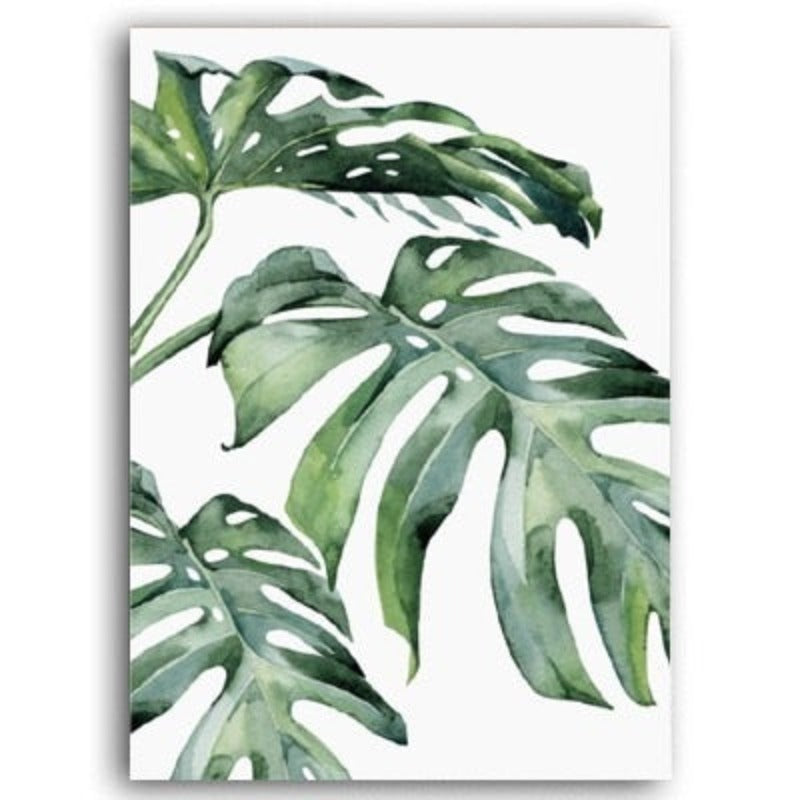 Watercolor Green Tropical Plants - Canvas Wall Art Painting | Bowlift