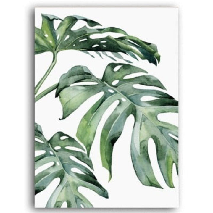 Watercolor Green Tropical Plants - Canvas Wall Art Painting | Bowlift