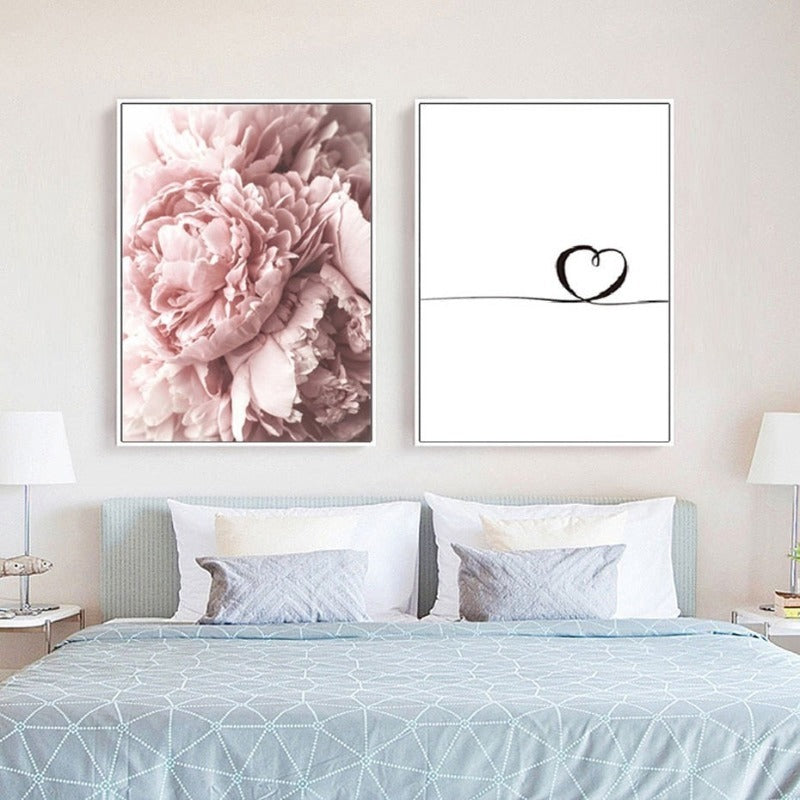 Modern Pink Peony Flower Minimalist Letter - Canvas Wall Art Painting | Bowlift
