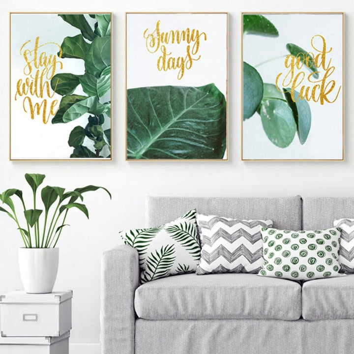 Nordic Pastoral Plants Green Leaf Life Quote - Canvas Wall Art Painting | Bowlift
