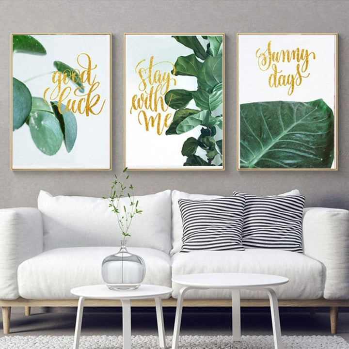 Nordic Pastoral Plants Green Leaf Life Quote - Canvas Wall Art Painting | Bowlift