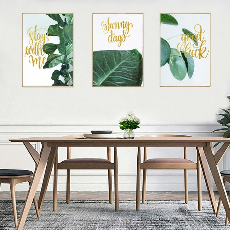 Nordic Pastoral Plants Green Leaf Life Quote - Canvas Wall Art Painting | Bowlift