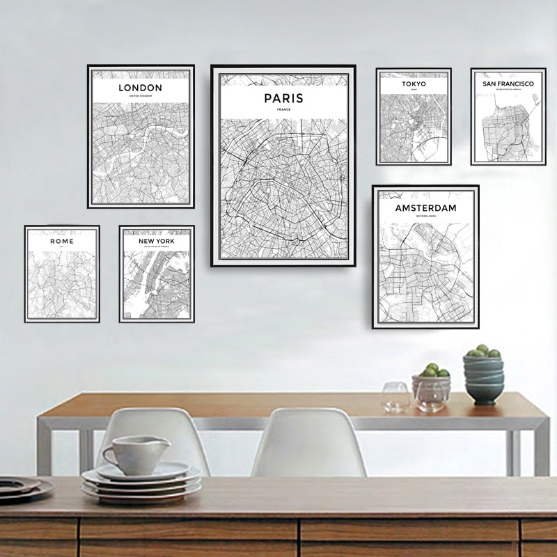Modern City Maps Travel Contour - Canvas Wall Art Painting | Bowlift