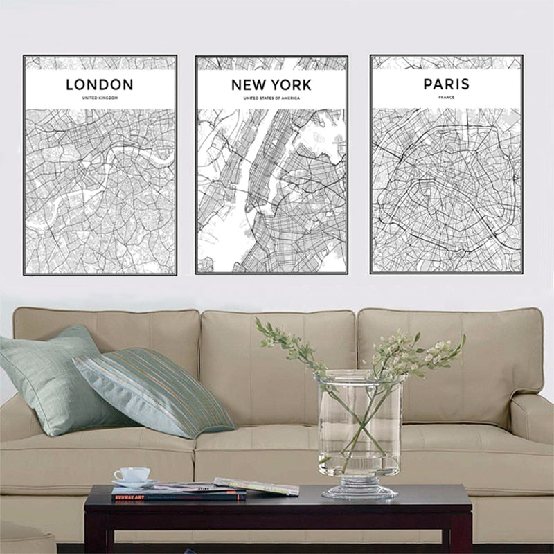 Modern City Maps Travel Contour - Canvas Wall Art Painting | Bowlift