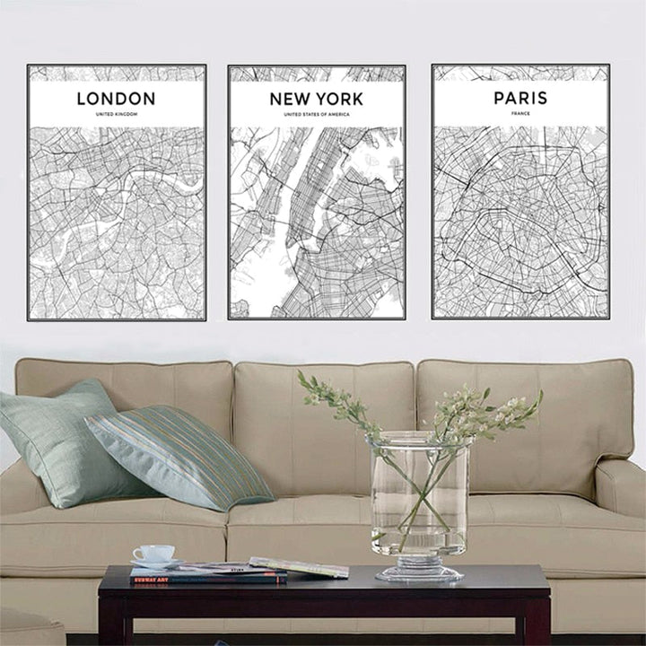 Modern City Maps Travel Contour - Canvas Wall Art Painting | Bowlift