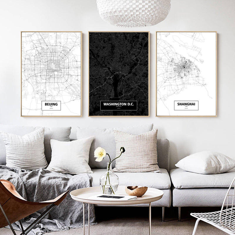 Modern City Maps Travel Contour - Canvas Wall Art Painting | Bowlift
