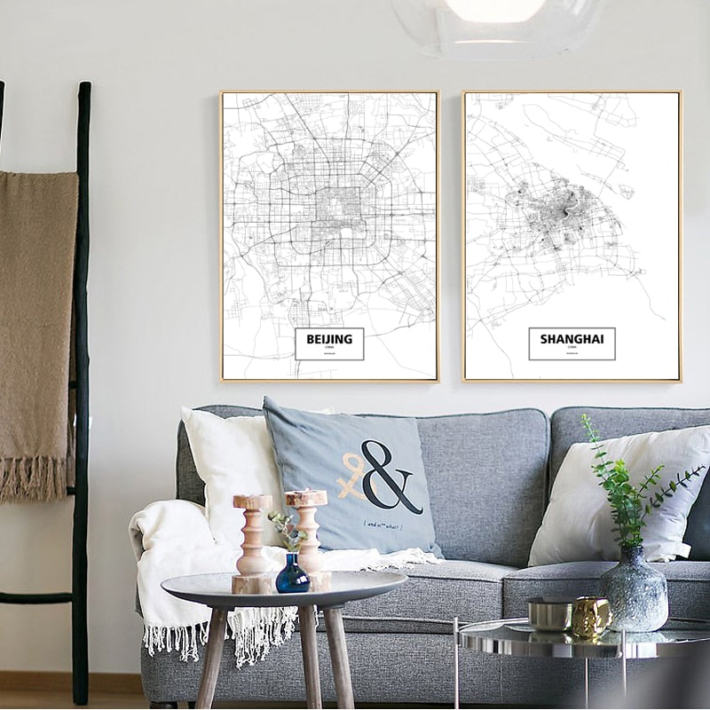 Modern City Maps Travel Contour - Canvas Wall Art Painting | Bowlift