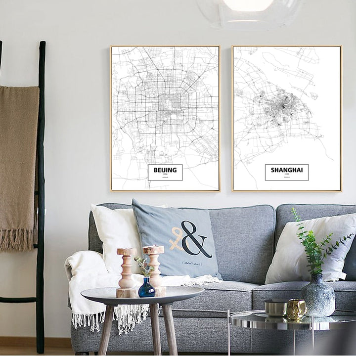 Modern City Maps Travel Contour - Canvas Wall Art Painting | Bowlift