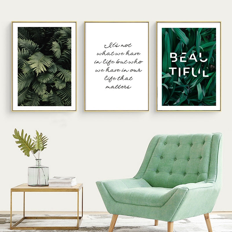 Modern Dark Green Leaves - Canvas Wall Art Painting | Bowlift