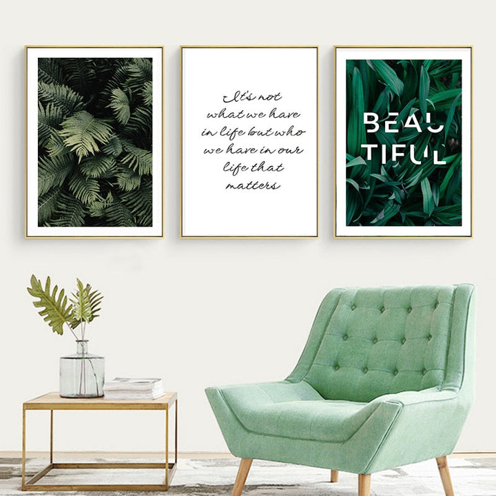 Modern Dark Green Leaves - Canvas Wall Art Painting | Bowlift