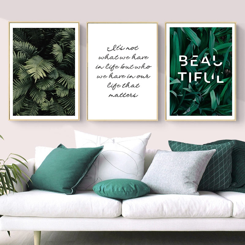 Modern Dark Green Leaves - Canvas Wall Art Painting | Bowlift