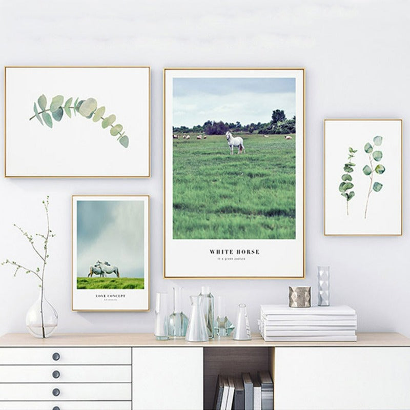Nature Grassland Horse Leaves  - Canvas Wall Art Painting | Bowlift