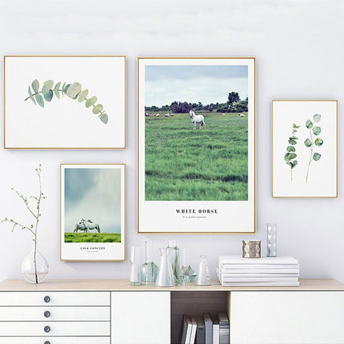 Nature Grassland Horse Leaves  - Canvas Wall Art Painting | Bowlift