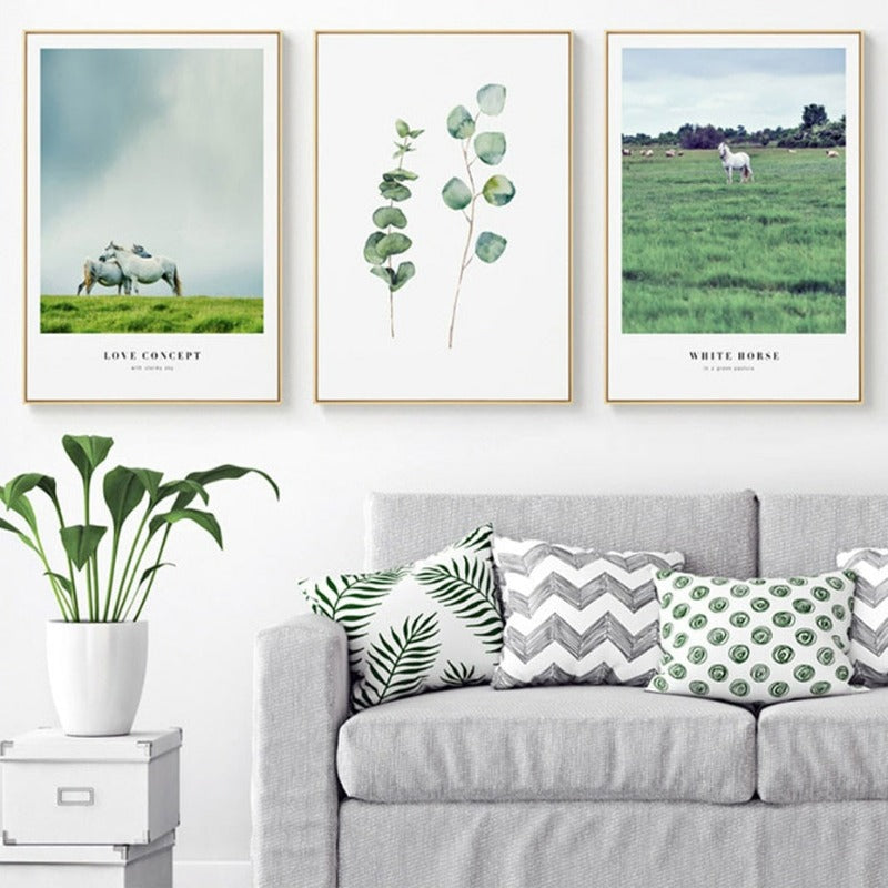 Nature Grassland Horse Leaves  - Canvas Wall Art Painting | Bowlift