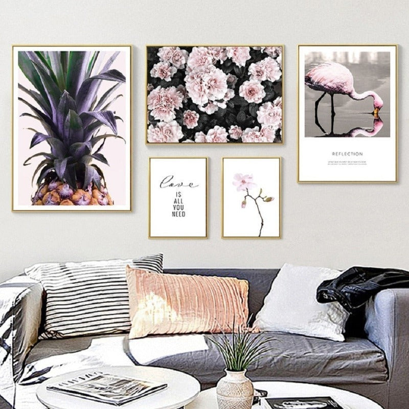 Nordic Scandinavia Floral Pineapple - Canvas Wall Art Painting | Bowlift