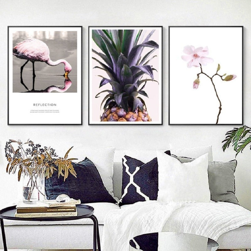 Nordic Scandinavia Floral Pineapple - Canvas Wall Art Painting | Bowlift