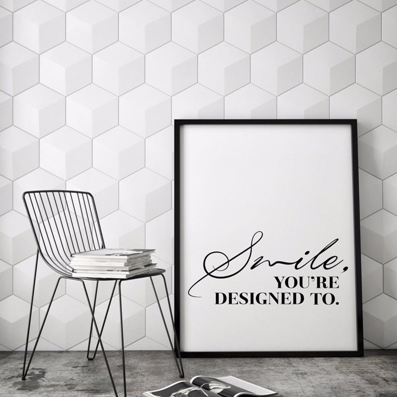 Smile You Are Designed To Black and White Inspirational Quote Painting | Bowlift