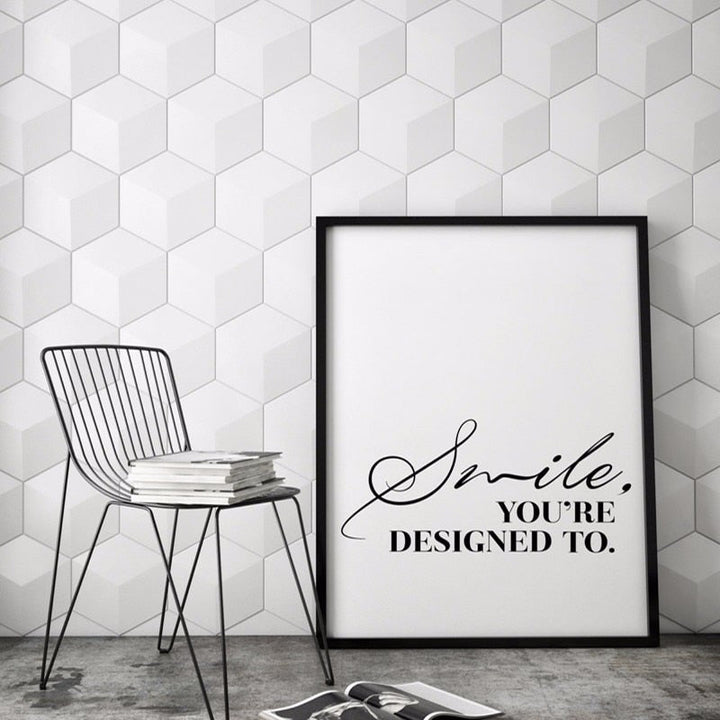 Smile You Are Designed To Black and White Inspirational Quote Painting | Bowlift
