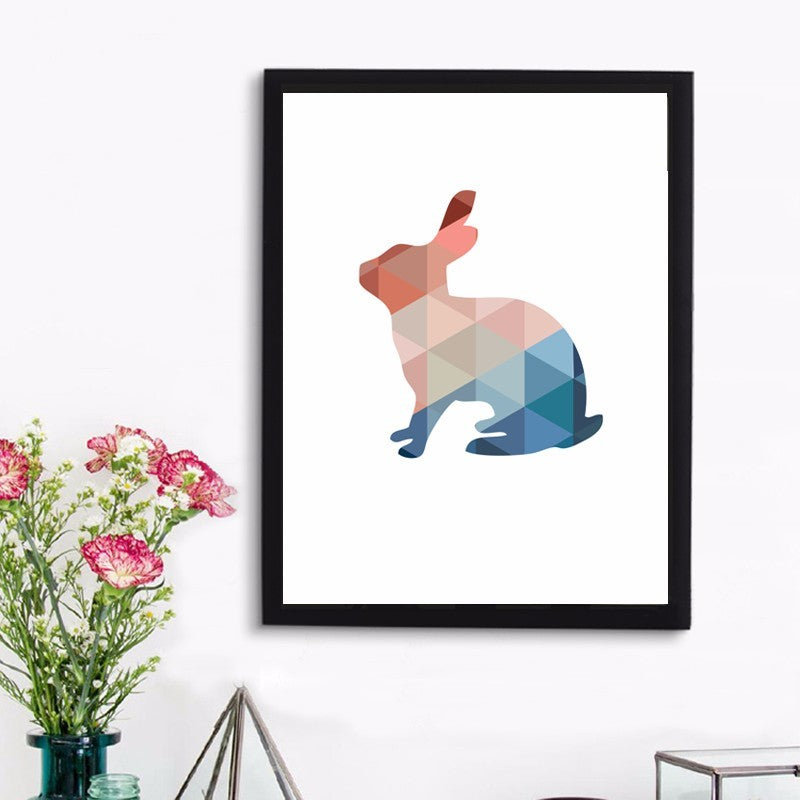 Geometric Triangles Rabbit  - Canvas Wall Art Painting | Bowlift