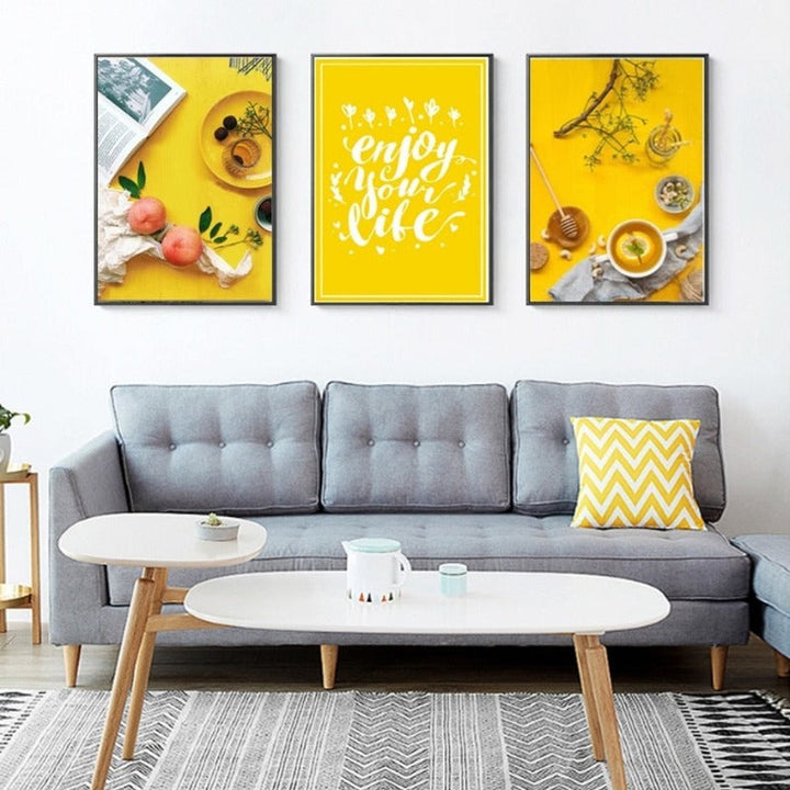 Food Tea Poster Life Quote Yellow Background - Canvas Wall Art Painting | Bowlift