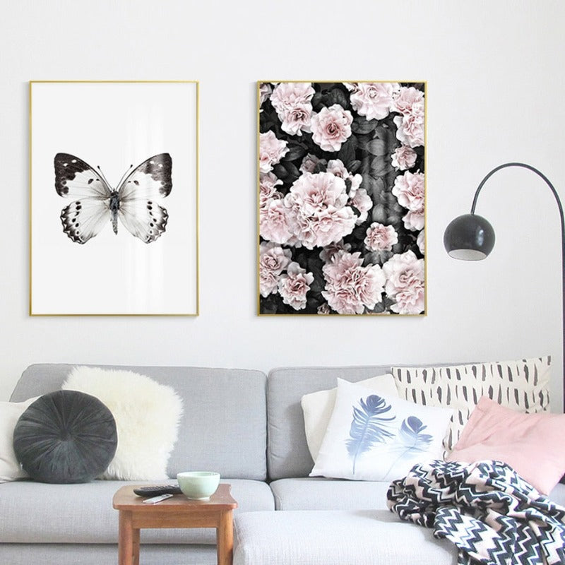 Modern Pink Floral Flamingo - Canvas Wall Art Painting | Bowlift