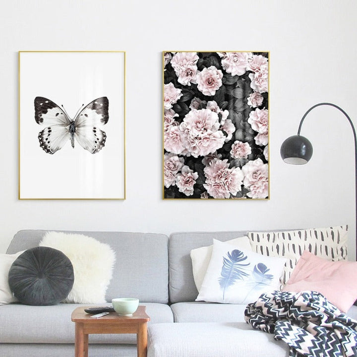 Modern Pink Floral Flamingo - Canvas Wall Art Painting | Bowlift