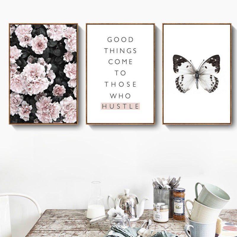 Modern Pink Floral Flamingo - Canvas Wall Art Painting | Bowlift